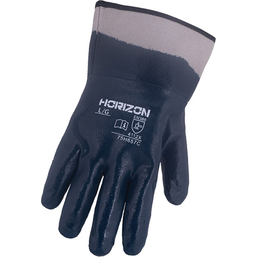 Gants bleu marine avec manchettes renforc&eacute;es &agrave; entoilage coll&eacute; Horizon, T-Grand, R&ecirc;vetement Nitrile, Enveloppe en Jersey/Coton Nassau Supply