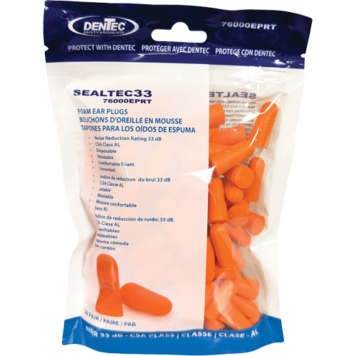 SEALTEC33 Orange Disposable Foam Earplugs, Bulk - Polybag Nassau Supply