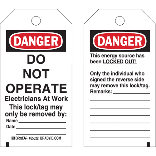 Lockout Tags, Plastic, 3" W x 5-1/2" H, English Nassau Supply