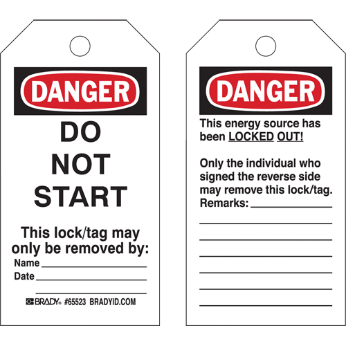 Lockout Tags, Plastic, 3" W x 5-1/2" H, English Nassau Supply