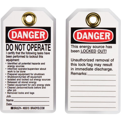 &eacute;tiquettes de verrouillage, Plastique, 3" la x 5-1/2" h, Anglais Nassau Supply