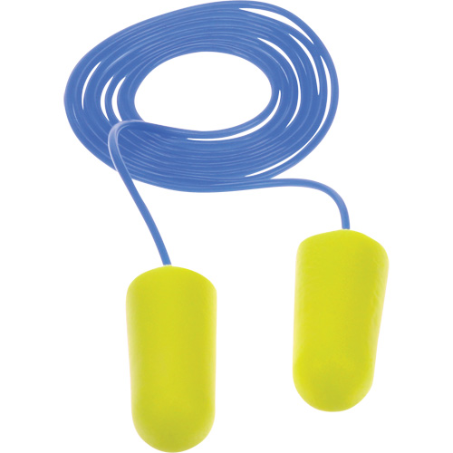 Bouchons d'oreilles n&eacute;on jaune E-A-Rsoft, Vrac - Sac en poly, Avec cordon Nassau Supply