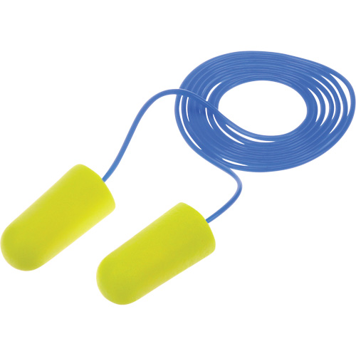 Bouchons d'oreilles n&eacute;on jaune E-A-Rsoft, Vrac - Sac en poly, Avec cordon Nassau Supply
