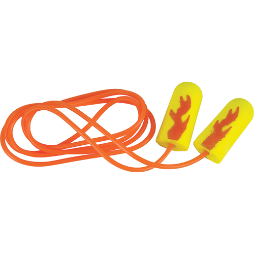 Bouchons d'oreilles &eacute;clat n&eacute;on jaune E-A-Rsoft, Vrac - Sac en poly, Avec cordon Nassau Supply
