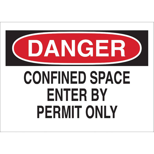 "DANGER Confined Space Enter By Permit Only" Sign, 10" x 14", Polystyrene, English Nassau Supply