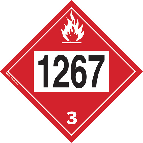 Plaque-&eacute;tiquette TMD 1267 pour liquide inflammable p&eacute;trole brut, Vinyle adh&eacute;sif Nassau Supply