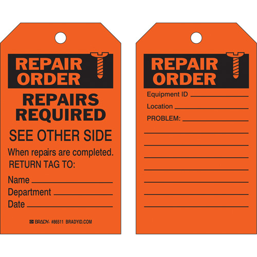 Safety Repair Tag, Polyester, 4" W x 7" H, English Nassau Supply