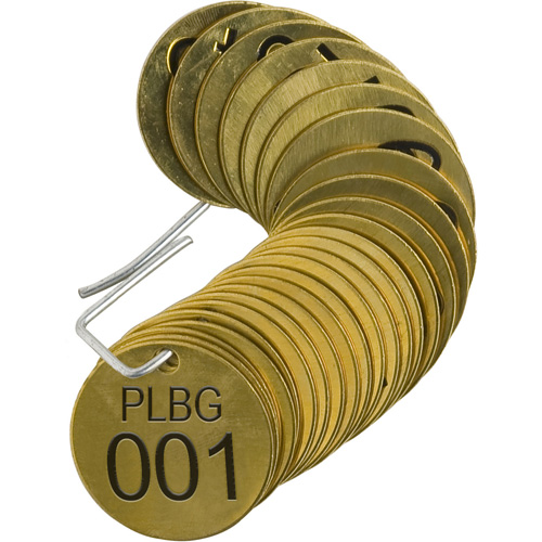 Numbered "PLPG" Valve Tags, # 001-025, Brass, 1.5" dia Nassau Supply