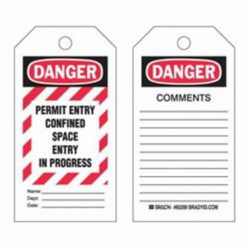 "Confined Space" Tags, Polyester, 3" W x 5-3/4" H, English Nassau Supply