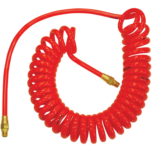 Flexcoil Self-Storing Polyurethane Air Hoses With Fittings, Air, 1/4" ID x 50' L, Polyurethane, 140 PSI at 23 °C Nassau Supply