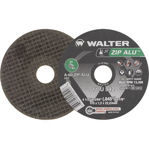 Meule &agrave; tronçonner Zip Alu, 4-1/2" x 3/64", Arbre de 7/8", Type 1, Oxyde d'aluminium, 13 300 Tr/min Nassau Supply