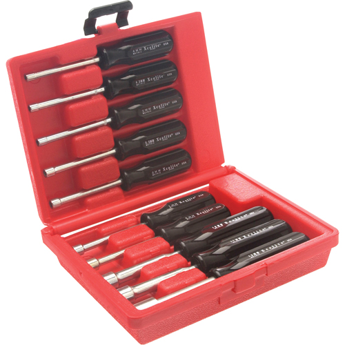 Jeu de tourne-&eacute;crous &agrave; mandrin perc&eacute; avec mallette en plastique rouge, 10 mcx, M&eacute;trique Nassau Supply