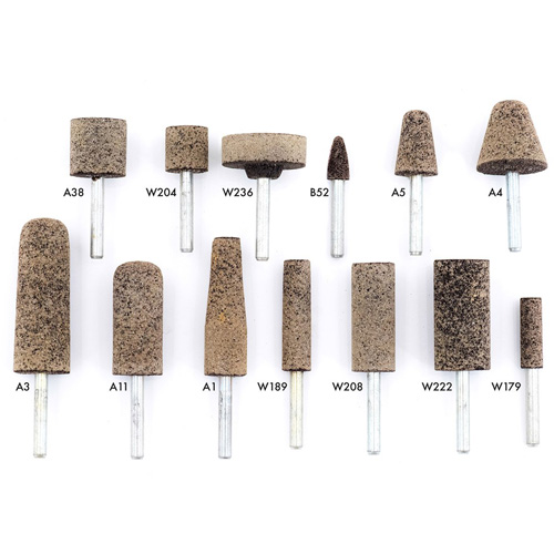 Meules r&eacute;sinoides mont&eacute;es sur tige A36Q, A11, Oxyde d'aluminium, 11/16" dia., 2" lo, 36 Grain Nassau Supply