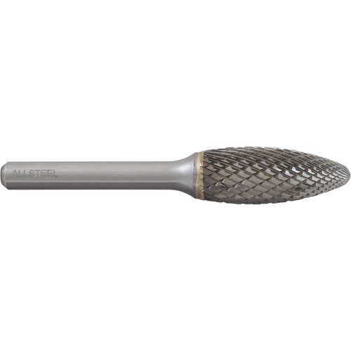 ALLSTEEL Flame Shape Carbide Burr, SH-5, 1/2" Dia., 1/4" Shank, 1-1/4" Depth of Cut Nassau Supply