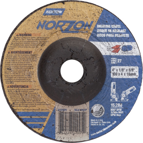 Meule NorZon Plus SGZ, 4" x 1/8", Arbre 5/8", C&eacute;ramique d'alumine, Type 27 Nassau Supply