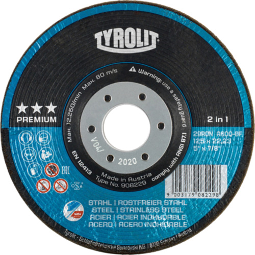 Rondeller Depressed Centre Grinding Wheel, 4-1/2", 36 Grit, 7/8", 13300 RPM, Type 29 Nassau Supply