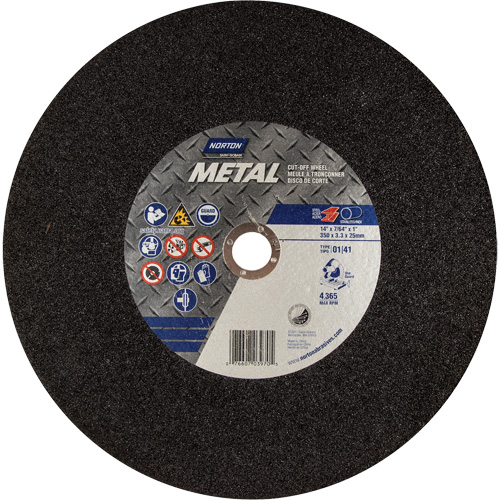 Metal A Chop Saw Cut-Off Wheel, 14" x 3/32", 1" Arbor, Type 01/41, Aluminum Oxide, 4365 RPM Nassau Supply