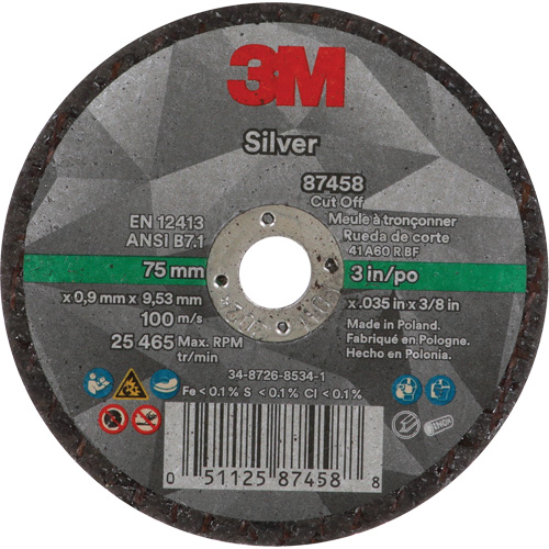 Meule &agrave; tronçonner Silver, 3" x 0,04", Arbre de 3/8"-24, Type 1, C&eacute;ramique, 25645 Tr/min Nassau Supply