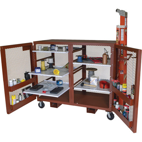 Mobile Mesh Cabinet, Steel, 49 Cubic Feet, Red Nassau Supply