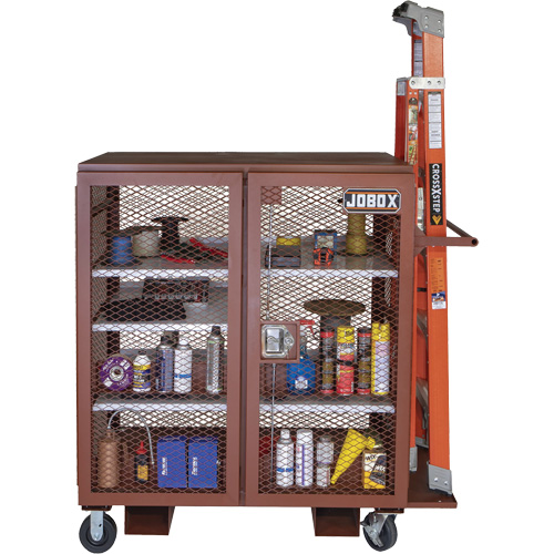 Mobile Mesh Cabinet, Steel, 37 Cubic Feet, Red Nassau Supply