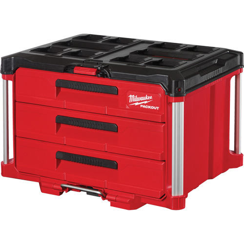 Packout 3-Drawer Tool Box, 16-1/3" x 14-1/3" x 22-1/5", Black/Red Nassau Supply