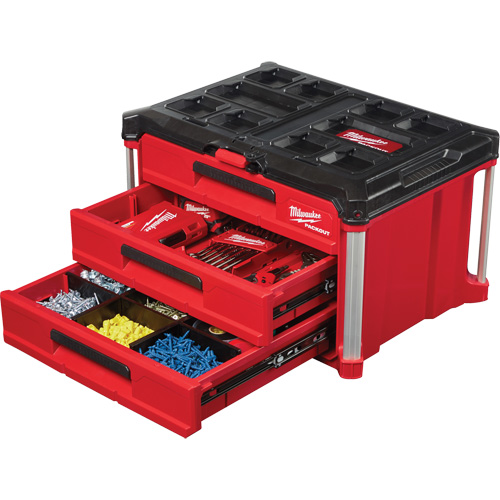 Packout 3-Drawer Tool Box, 16-1/3" x 14-1/3" x 22-1/5", Black/Red Nassau Supply