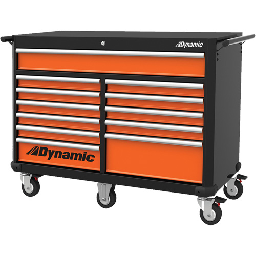 Roller Cabinet, 12 Drawers, 53" W x 24" D x 41" H, Black/Orange Nassau Supply
