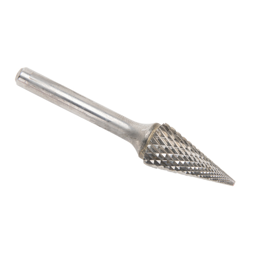 CLEVELAND Solid Carbide Burrs - Pointed Cone Shape, SM-5, 1/2" Dia., 1/4" Shank, 22.2 mm Depth of Cut Nassau Supply
