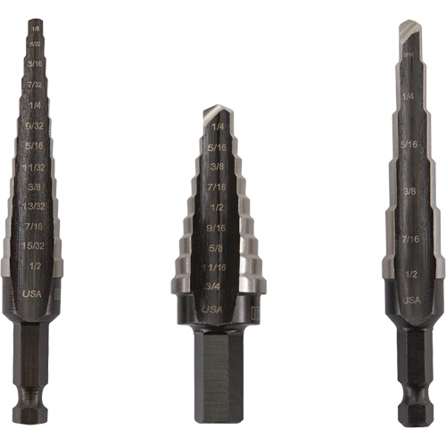 Jeu de forets &eacute;tag&eacute;s Unibit, 3 morceaux, Acier rapide Nassau Supply