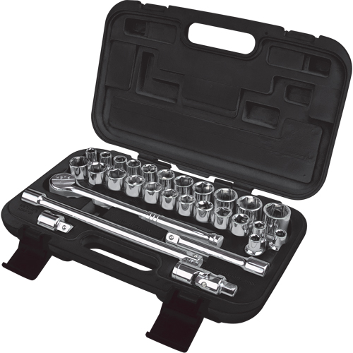 SAE/Metric Socket Set, 29 Pcs, 1/2" Drive Size Nassau Supply