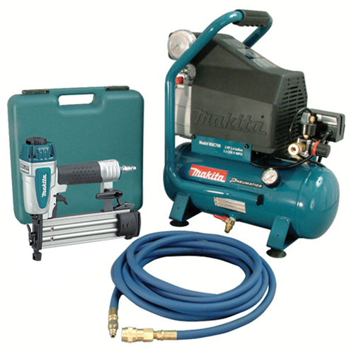 Air Compressor and Brad Nailer Kit, Electric, 2.6 Gal. (3.1 US Gal), 130 PSI, 120/1 V Nassau Supply