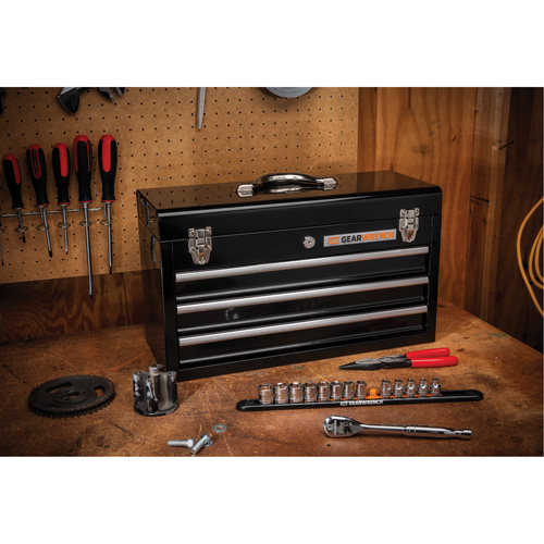 Boîte &agrave; outils portative, 20" la, 3 tiroirs, Noir Nassau Supply