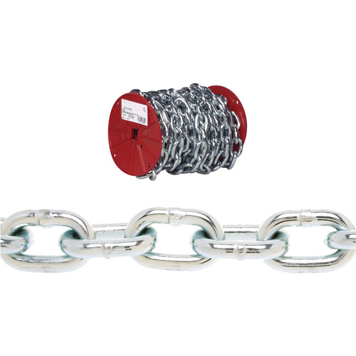 Campbell&reg; Proof Coil Chain, Low Carbon Steel, 3/16" x 100' (30.4 m) L, Grade 30, 800 lbs. (0.4 tons) Load Capacity Nassau Supply