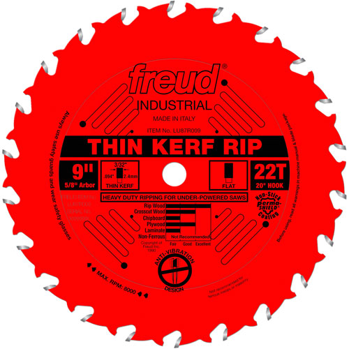 Lames de scie industrielle TCS - refente/coupe en travers &agrave; voie &eacute;troite, 9", 22 dents, Pour Bois Nassau Supply