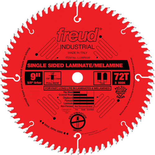 Lames de scie industrielle TCS pour panneaux de particules, 9", 72 dents, Pour Stratifi&eacute; Nassau Supply