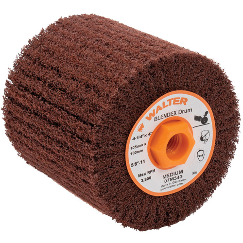 Tambour de conditionnement de surface Blendex ALLSTEEL, 4-1/4" dia. x 4" la, 5/8"-11 Arbre, Grain Moyen Nassau Supply