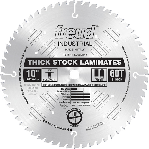Lames de scie industrielle pour panneaux de particules, 10", 60 dents, Pour Stratifi&eacute; Nassau Supply