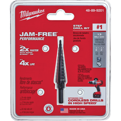 Foret &eacute;tag&eacute; no 1, 1/8" - 1/2", Incr&eacute;ments de 1/32", Acier rapide Nassau Supply