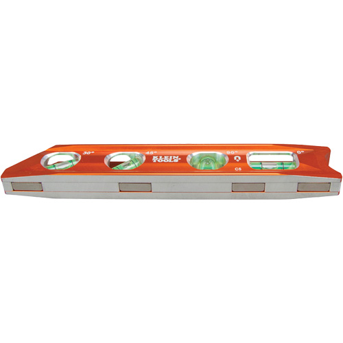 Torpedo Billet Level, 8" L, Aluminum, 4 Vials, Magnetic Nassau Supply