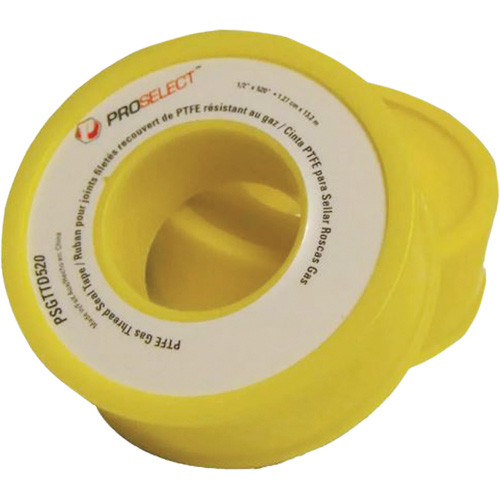 Gas & Oil PTFE Pipe Thread Tape, 12.7 mm (1/2") x 6.6 m (21.67'), Yellow Nassau Supply