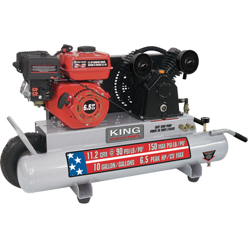 Wheelbarrow Air Compressor, Gas, 10 Gal. (12 US Gal), 150 PSI Nassau Supply