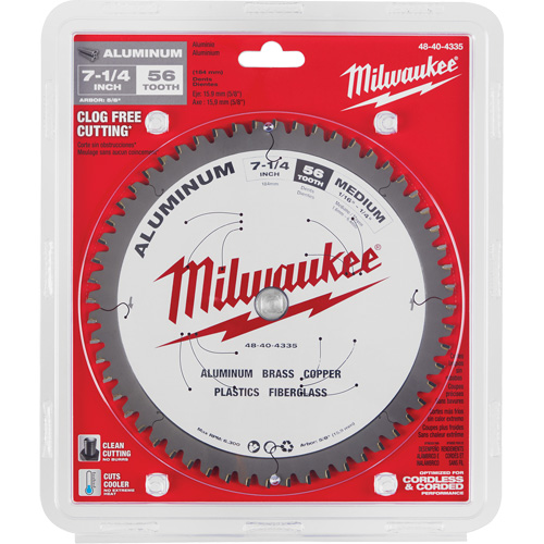 Aluminum Cutting Circular Saw Blade, 7-1/4", 56 Teeth, Plastic/Fibreglass/Non-Ferrous Use Nassau Supply