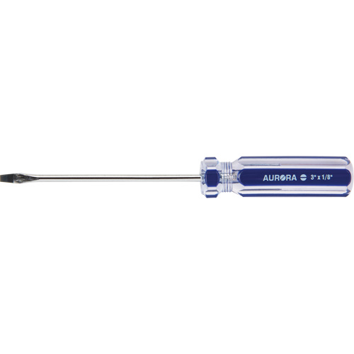 Tournevis &agrave; fente bleu transparent avec bandes , Tige de 1/8", Ronde, Prise en Plastique Nassau Supply