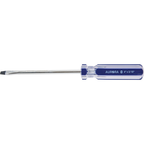 Tournevis &agrave; fente bleu transparent avec bandes, Tige de 3/16", Ronde, Prise en Plastique Nassau Supply