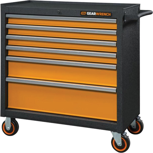 Armoire roulante pour outils s&eacute;rie GSX, 6 tiroirs, 36" la x 18-1/5" p x 37-2/5" h, Noir/Orange Nassau Supply