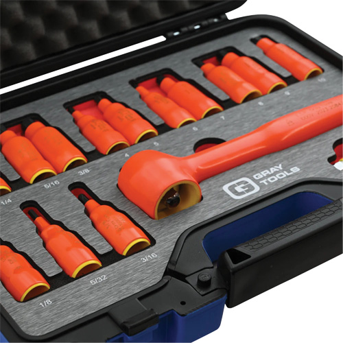 3/8" Drive SAE & Metric Hex Bit Insulated Socket and Attachment Set, 1000 V, 16 Pcs Nassau Supply