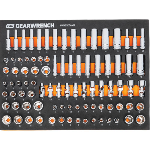 MEGAMOD Metric Mechanics Tool Set in Modular Foam Trays with Rolling Cabinet, 358 Pieces Nassau Supply