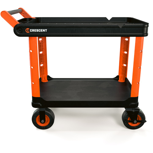RAILWORKS 2-Shelf Industrial Utility Cart with 8" Casters, 47" L x 24-1/2" W x 37-4/5" H, Black/Orange Nassau Supply