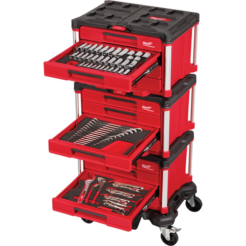 366-Piece Master Mechanics Hand Tool Set with PACKOUT Drawers & Dolly, 16-3/10" x 22-1/5" x 48-5/8", Black/Red Nassau Supply