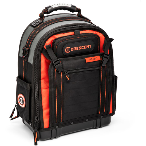 Tradesman Backpack, 18" L x 10" W, Black/Grey/Orange, Polyester Nassau Supply